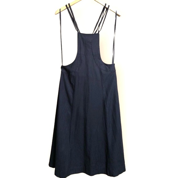 Anthropologie Midi Black Strappy Modern Pinafore Cotton Blend Apron Dress Size 8 - Picture 4 of 15